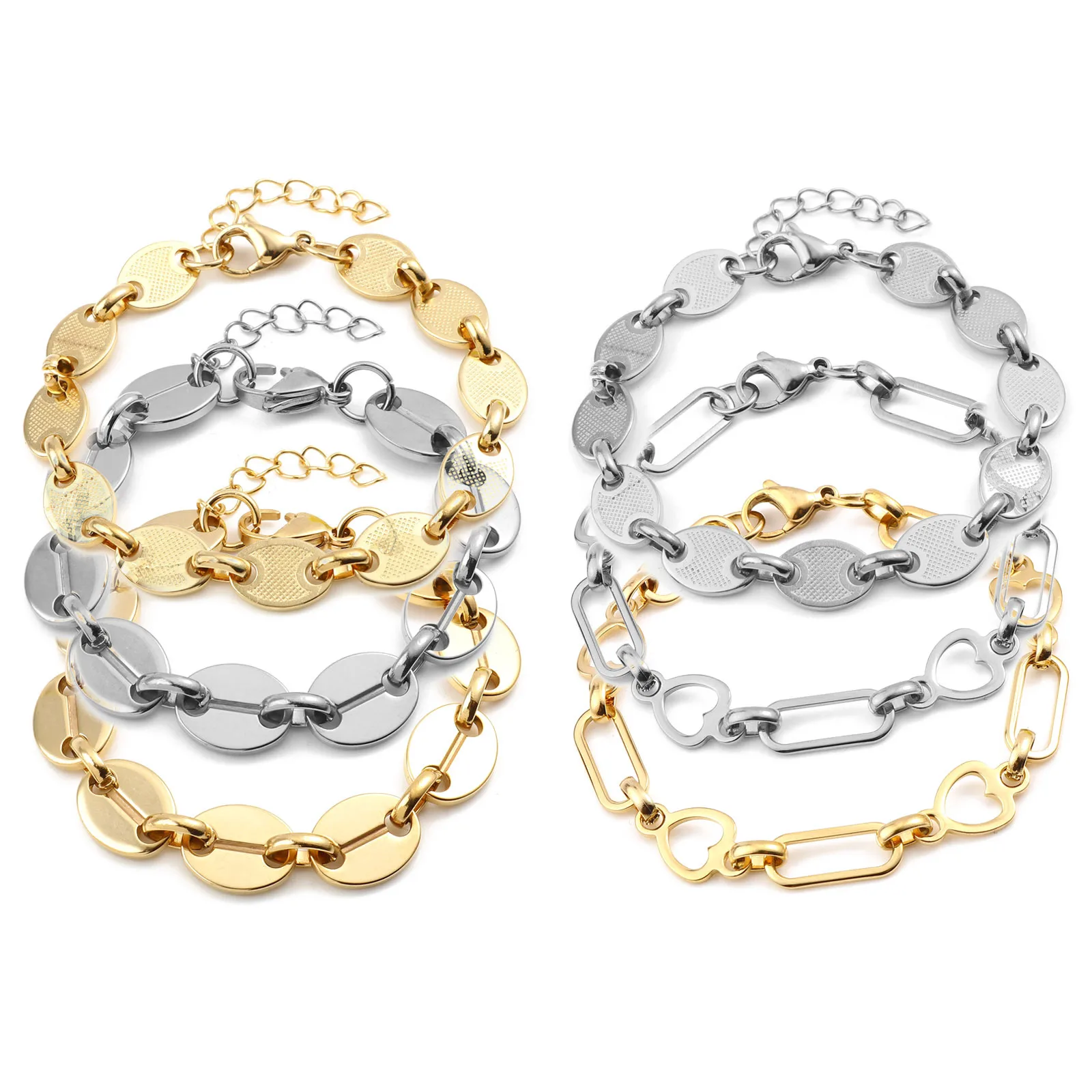 

Новые браслеты из нержавеющей стали для женщин и мужчин, овальное сердце, застежка-лобстер, цельный браслет на руку, ювелирные изделия, аксе...