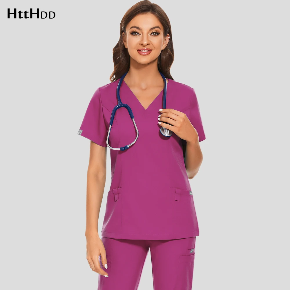 

Dental Dentist Uniform Clinical Care Nursing Tops Nurse Scrubs Tops Short Sleeve V-neck Scrubs Uniforms Healthcare Work Blouse