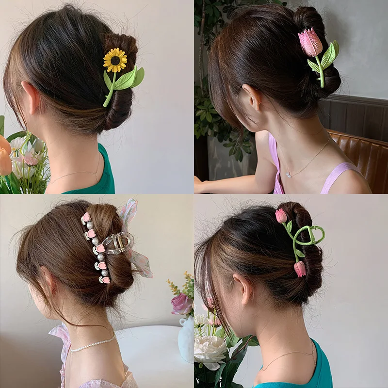 

Blogger Pushes Tulip Flower Hairpin South Korea's New Ins Back Head Scrap Shark Clip Small Fresh Hair Accessories