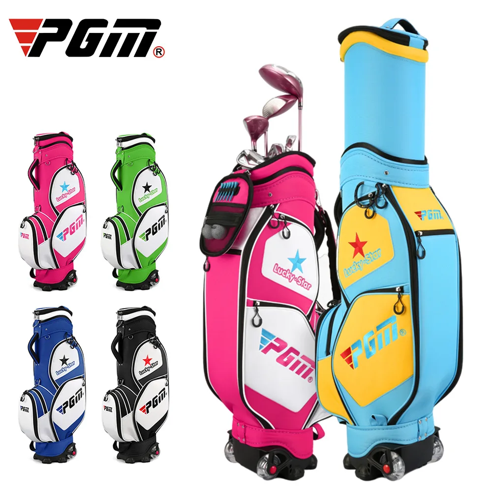 PGM 135-150cm Height Kids Golf Bags Air Pack with Wheels Boy Girl Waterproof Children's Golf Bag for Child Hold 14pcs Clubs Set