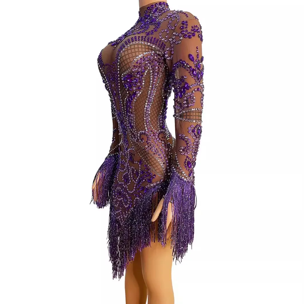 Романтическое фиолетовое сексуальное платье для выпускного вечера с кисточками