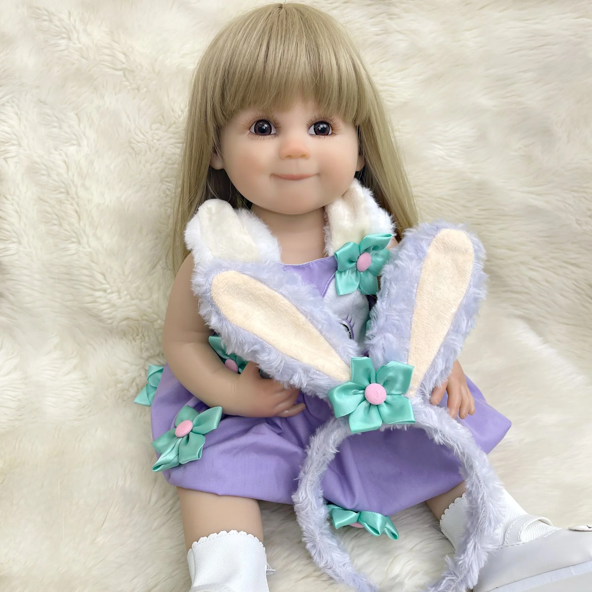 

Full Soft Silicone Body Reborn Baby Girl Doll 55 CM 22 Inch Lifelike Blond Hair Realistic Princess Toddler Bebe Birthday Gift