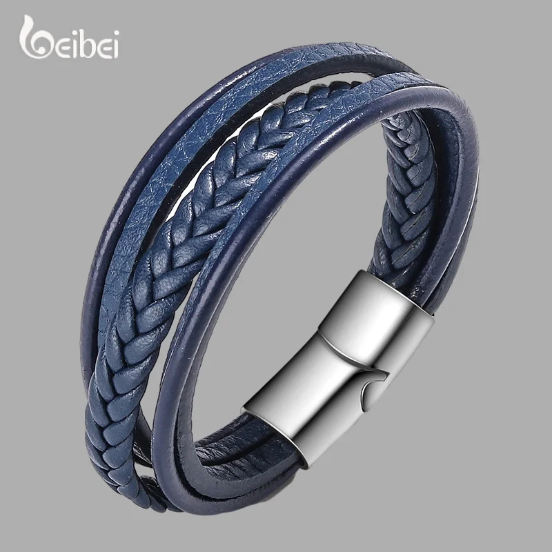

New Fashion Classic Genuine Leather Bracelet For Men Hand Charm Jewelry Multilayer Male Bracelet Handmade Jewelry