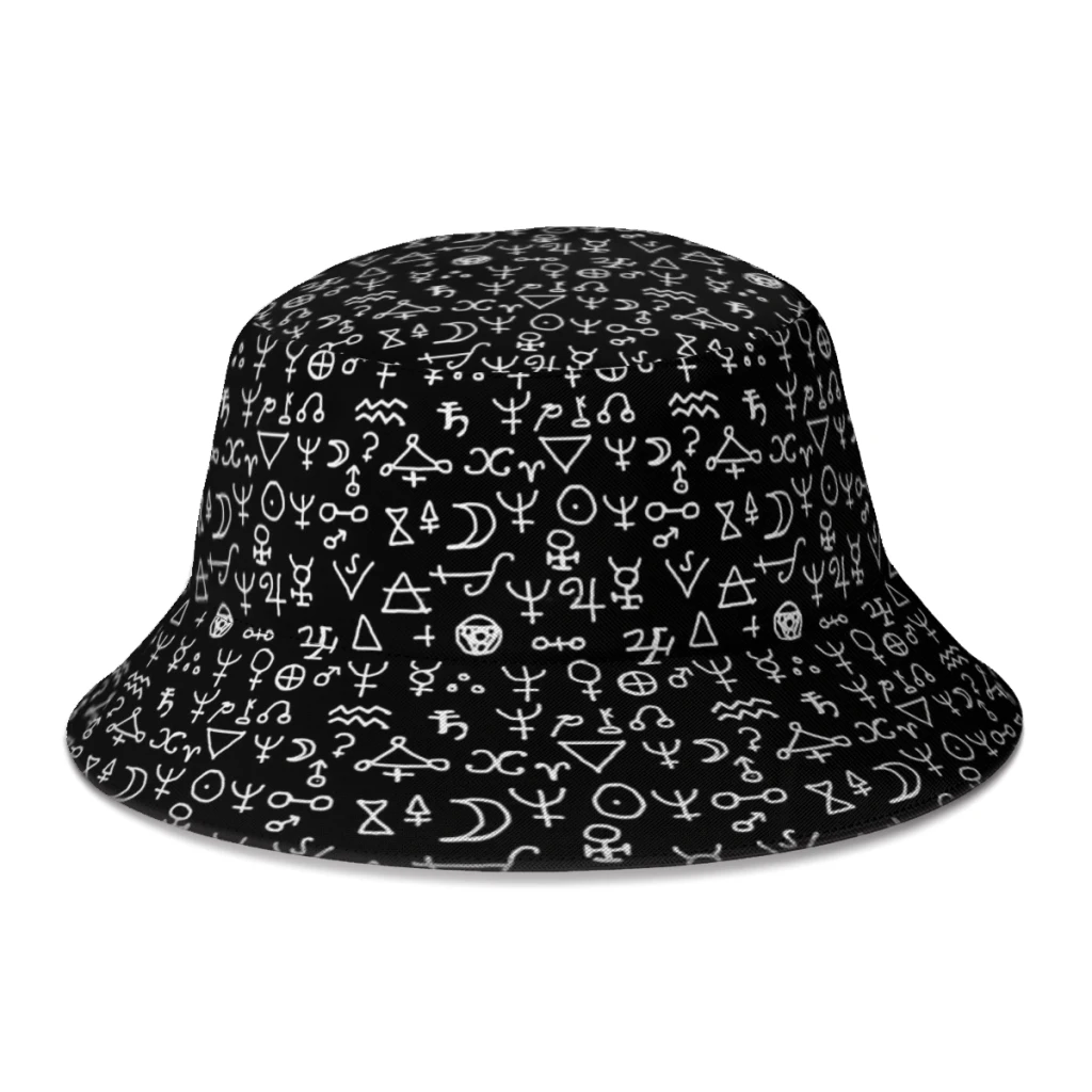

Alchemy Glyph Pattern Code Geek Linux Bucket Hat For Women Men Teenager Foldable Bob Fishing Hats Panama Cap Streetwear