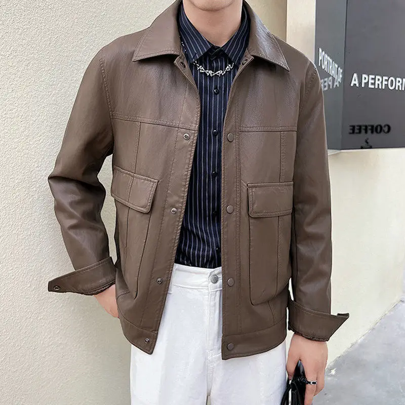 Осеннее новое мужское деловое пальто из искусственной кожи верхняя одежда