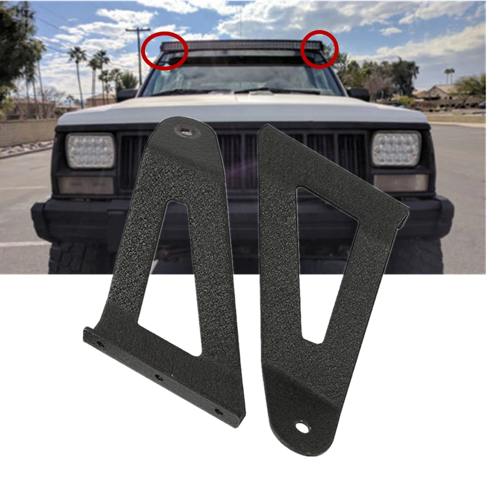 

Car Upper Windshield Mounts Roof Mounting Brackets For Jeep Cherokee XJ 1984-2001 50Inch Curved LED Work Light Bar