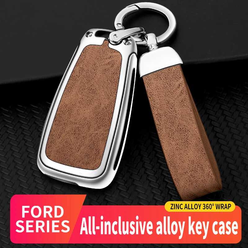 

Leather Zinc Alloy Car Protector Key Case Cover Shell For Ford Focus C-Max S-Max Galaxy Mondeo Ranger Transit Tourneo Keychain