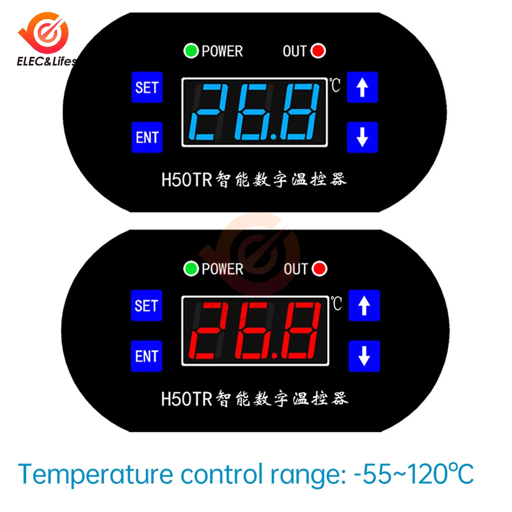 H50TR Adjustable LED Digital Display Temperature Controller Thermostat Switch DC12V 24V Cool Heat Sensor NTC10K Waterproof Probe