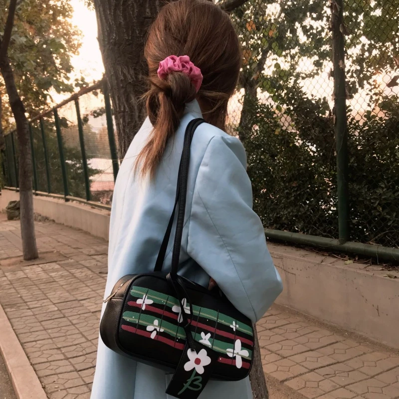 

MBTI Floral Graffiti Print Shoulder Bag for Women Korean Style Spring and Summer Purse Pu Leather Female Designer Handbag Bolsas