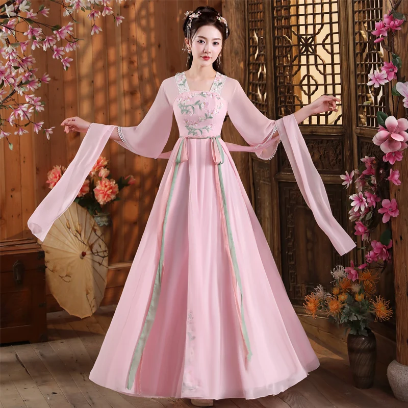 

Ancient Costume Female Hanfu Summer Fairy Thin Chinese Style Pink Waist Skirt Full Set of Super Fairy and Elegant Daily Wear