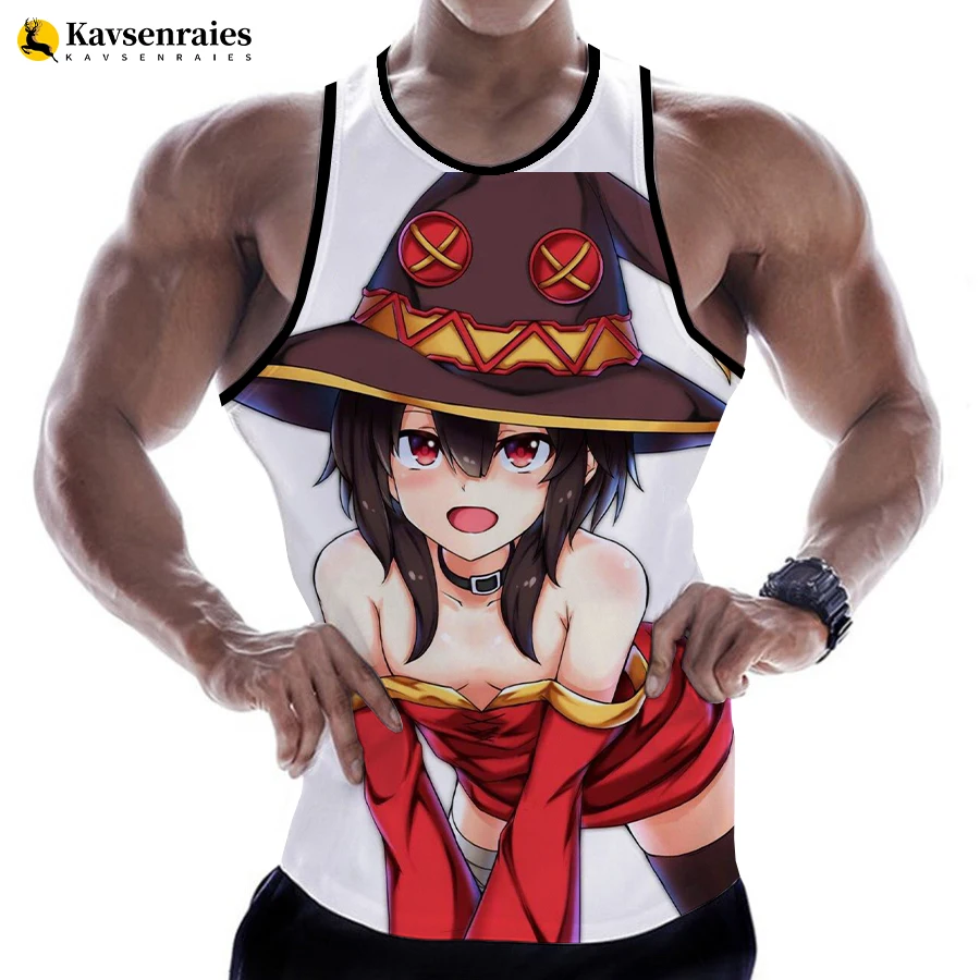 

Лидер продаж, модные летние мужские майки Konosuba с аниме рисунком для девочек, крутые индивидуальные пляжные топы без рукавов в стиле Харадзюку С 3D принтом, футболки 6XL