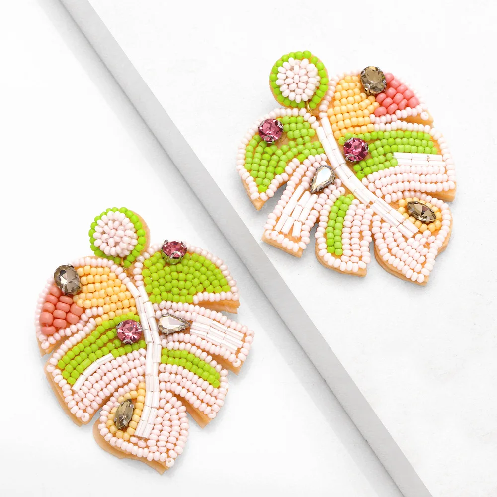 

Andralyn Hot Selling Creative Bohemian Hand-woven Bead Leaf-shaped Earring Splendid European And American Earrings