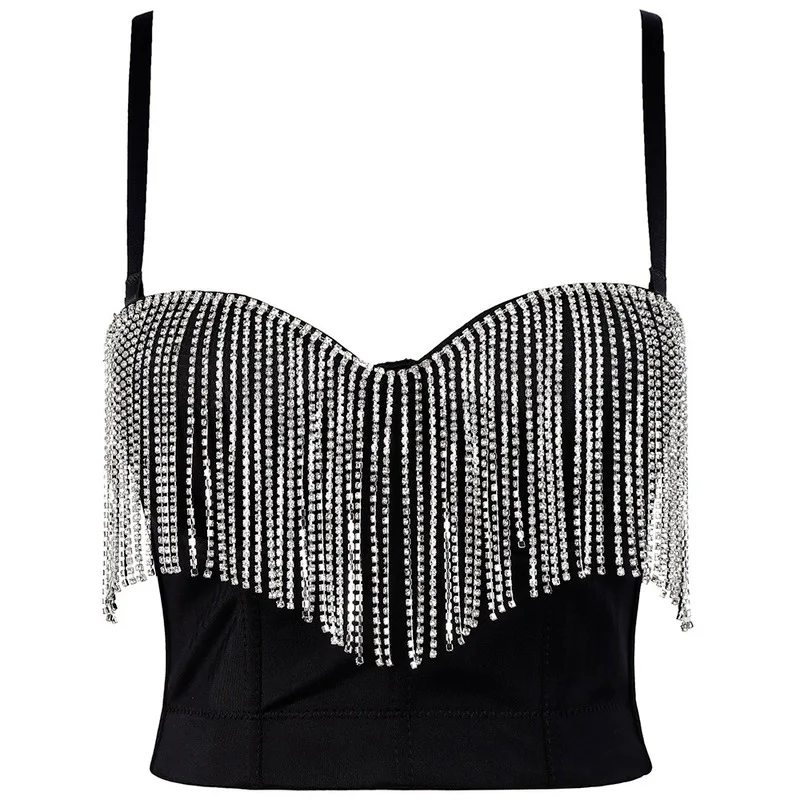 

2022 Summer Bustiers for Women High Street Camisole with Tassels Sexy Black Camis for Party Nightclub Streetwear Women Corsets