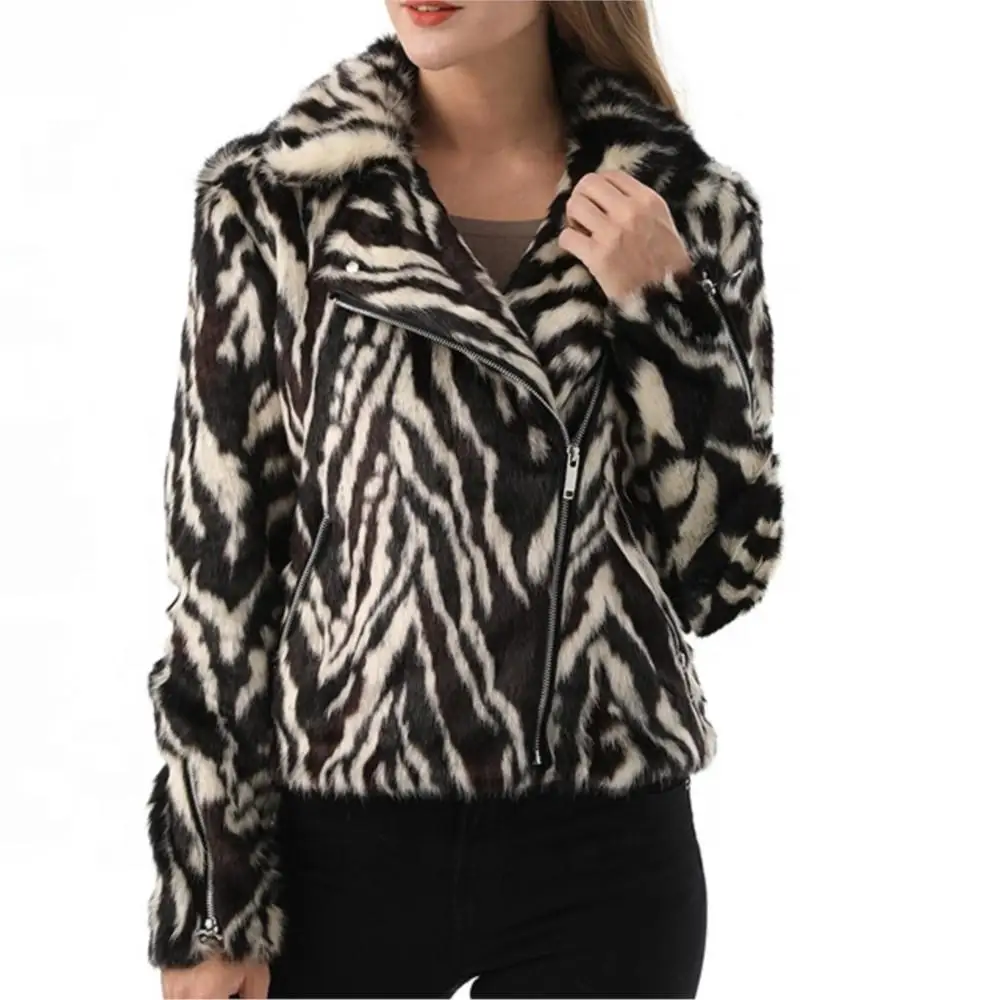 Women Winter Knitted Fur Mink Lapel Coat Front And Pocket Cuffs With Zipper Closure Jacket Leisure Thermal Women Elegant Top