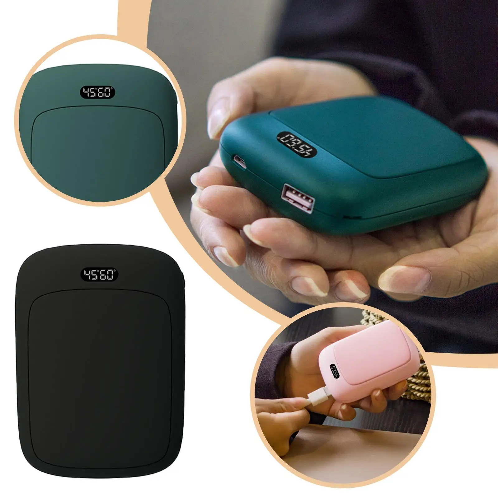 Hand Warmer USB Power Bank Portable Electric Pocket Hand Warmer Digital Display Flashlight Christma Gift