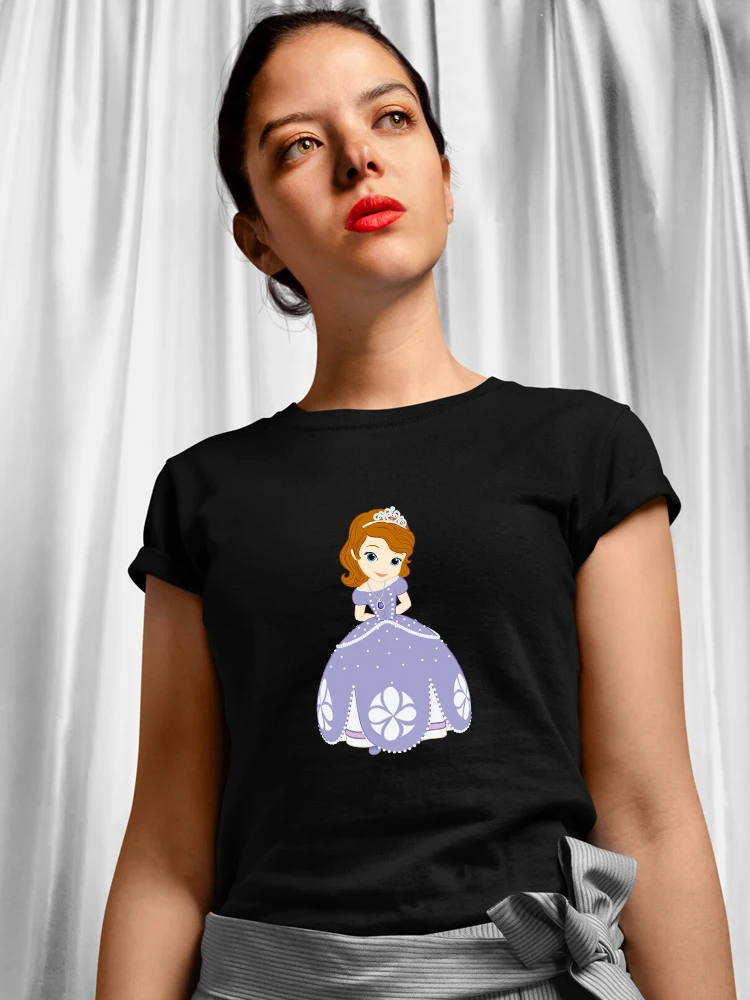 

Sofia The First Princess Kawaii Harajuku T Shirt Woman Fashion Young Casual Disney Black Top Brand Girls Can Do Anything Edgy