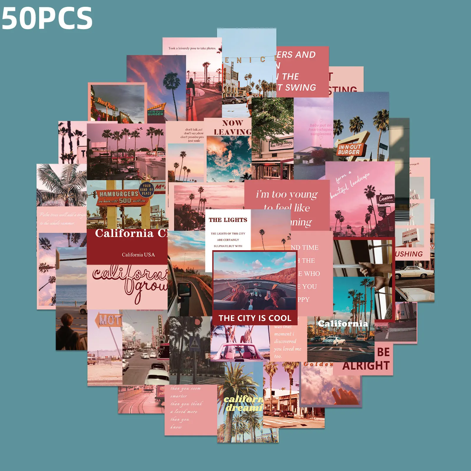 

30/50PCS INS Style Pink Landscape Stickers Aesthetic California Sunshine Decals Laptop Phone Scrapbook Cartoon Sticker Toy