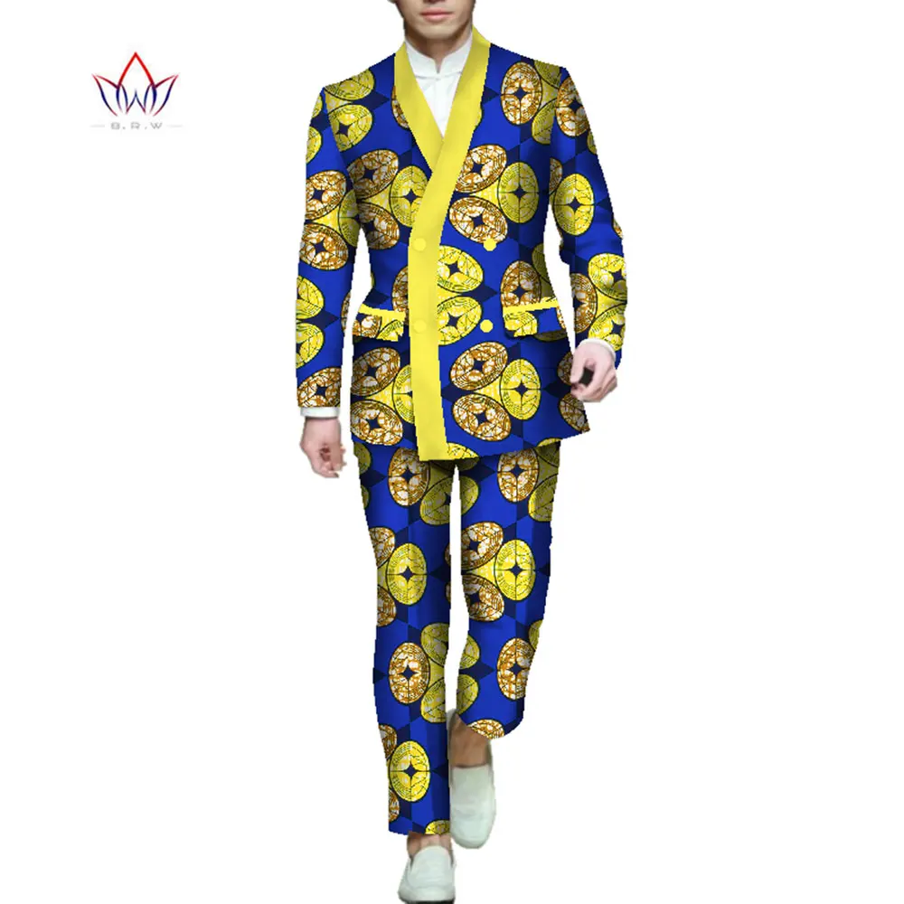 Blazer Sets African Mens Clothes Applique Top and Long Pants Sets African Print 2 Piece Trousers Sets Clothes for Men WYN1135