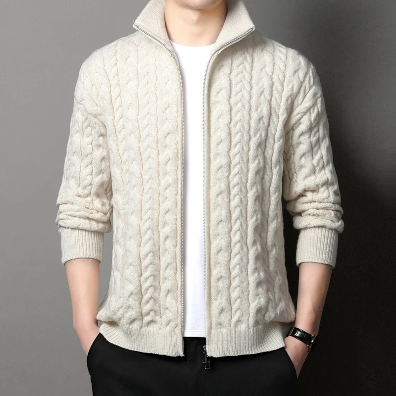 

Cardigan Men's Sweater Spring and Autumn Japanese and Korean Style Vintage Jacquard Stand Collar Sweater Zipper Casual Coat