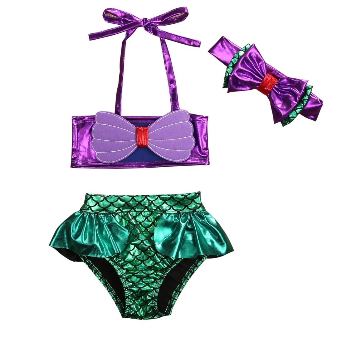 

3Pcs Kids Toddler Baby Girl Swimsuits Summer Beach Bikini Set Halter Swimwear Fish Scales Triangle Briefs Bathing Suit Beachwear