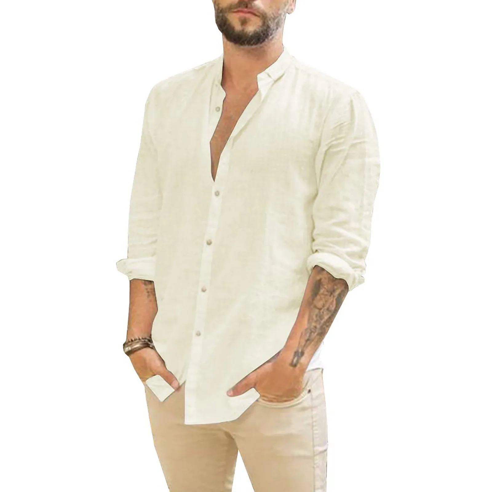 

2022 Spring Summer Casual Solid Color Shirts Long Sleeve Cotton Linen Vintage Clothes Cardigan White Shirt For Men Dropshipping