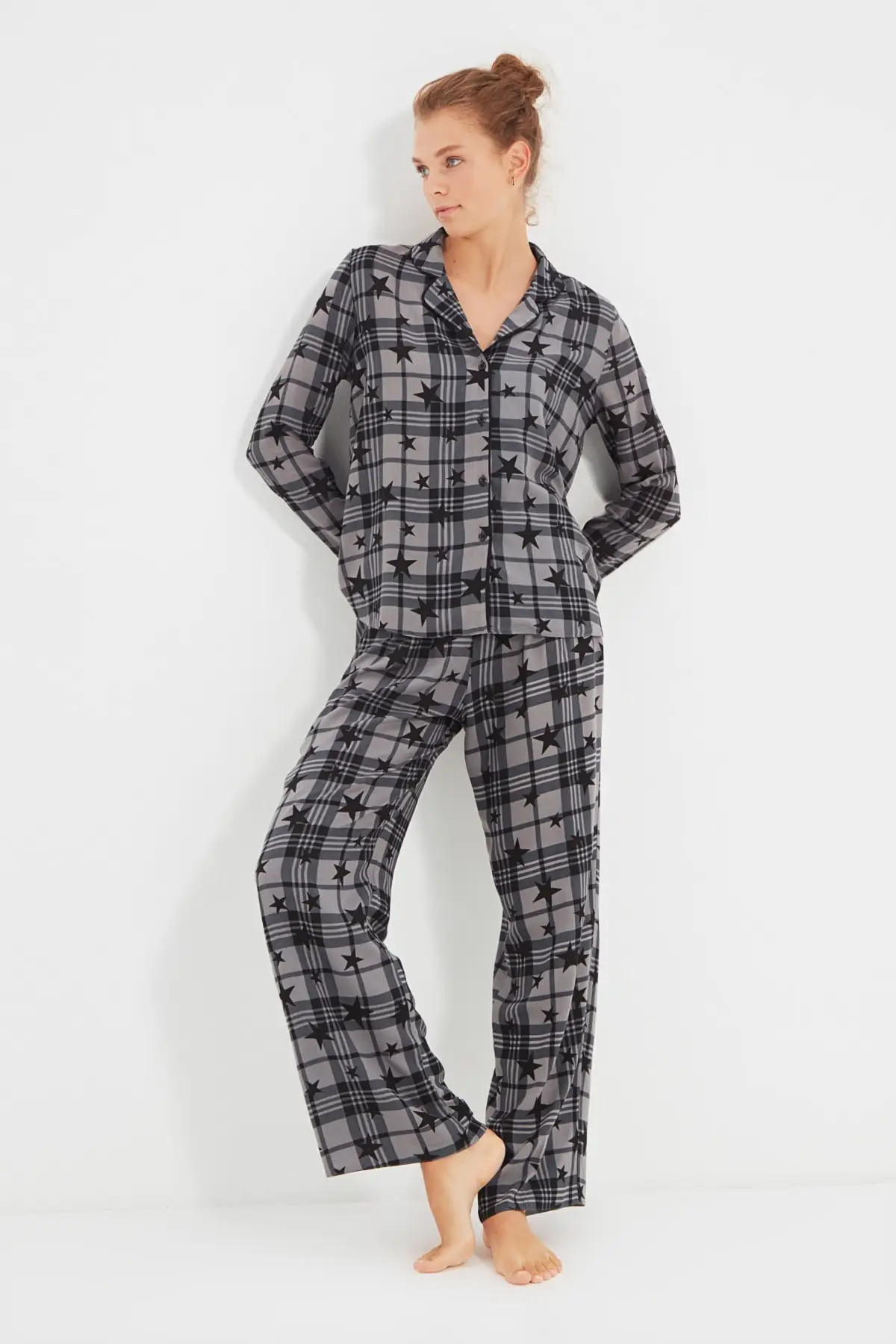 

Trendyol Star Pattern Plaid Woven Viscose Pajamas set THMAW22PT0135