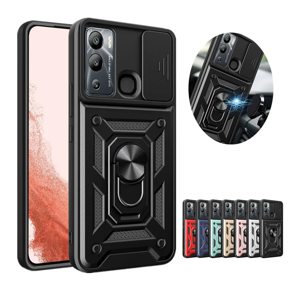 

Armor Shockproof Case for Infinix Note 12 G96 11 Zero Ultra 20 Hot 12i 12Play 20S 11s NFC Push Window Back Cover with Ring Stand