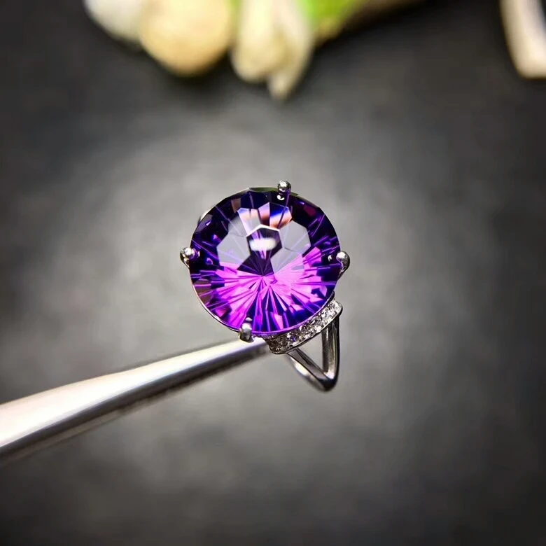 

[MeiBaPJ Natural Fireworks Amethyst Gemstone Fashion Ring for Women Real 925 Sterling Silver Fine Jewelry
