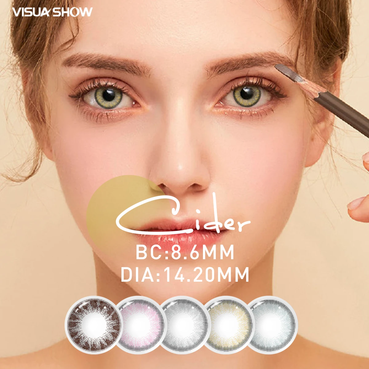 

VISUASHOW Cider Colored Eye Contact 2Pcs Myopia Contact Lenses -1.00 to -10.00 Diopter Blue Brown Natural Color Contacts