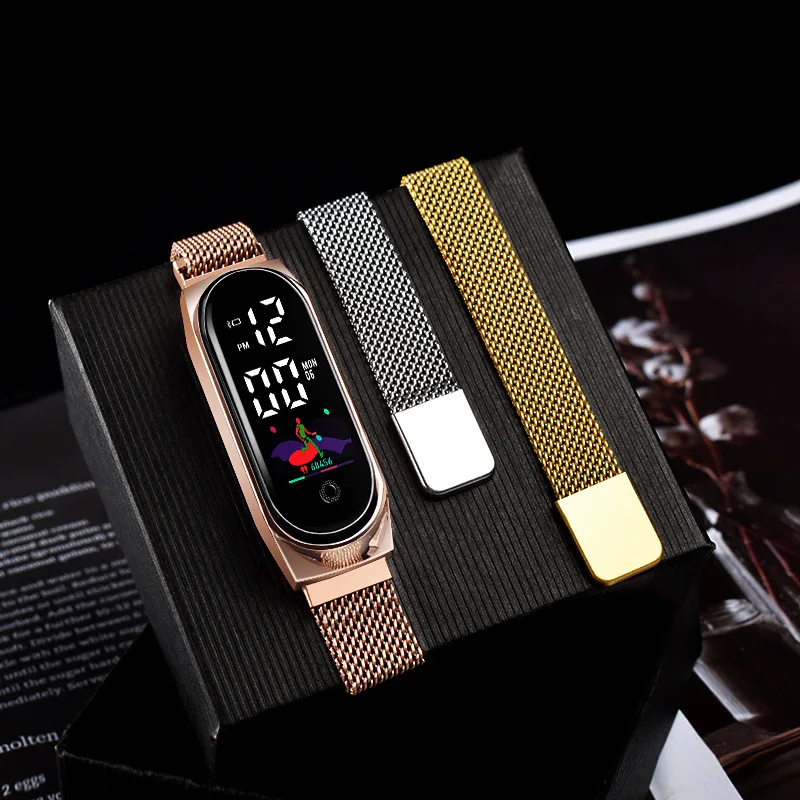 

LED Digital Children Watches for Girls Stainless Steel Electronic Watch Full Touch Military Clock Mens Watch