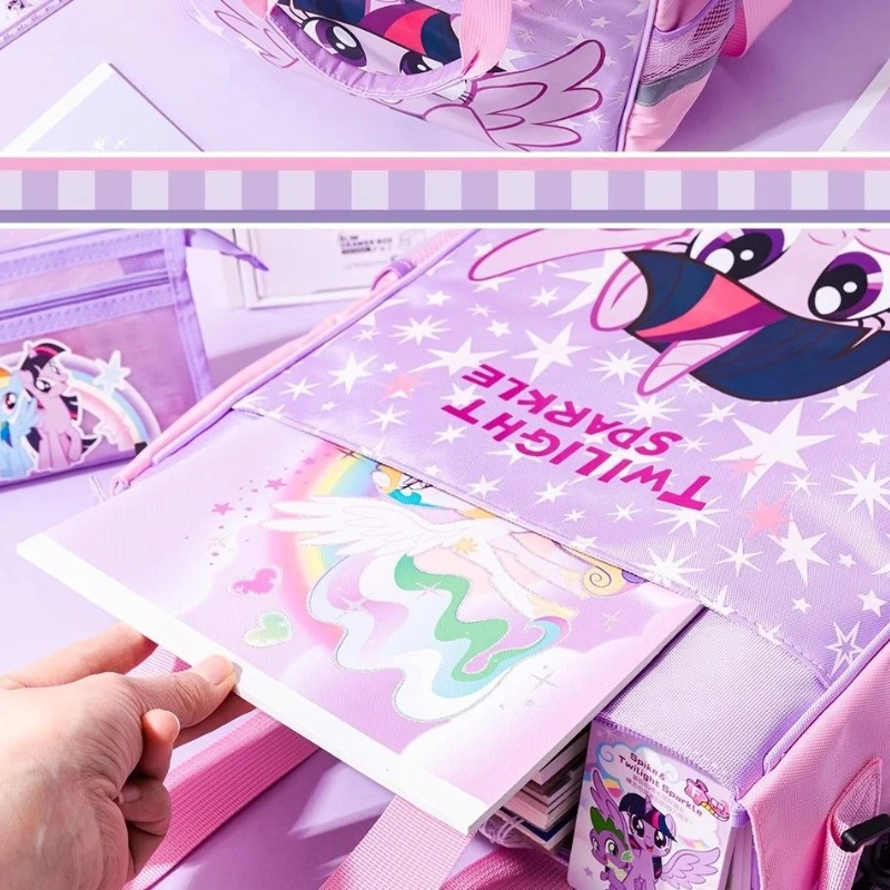 Фото Сумка для хранения My Little Pony с милым мультяшным рисунком для девочек, фиолетовая, большая вместимость, 35×29 см, портативная сумка-клатч, сумка для хранения косметики и инструментов для макияжа №4