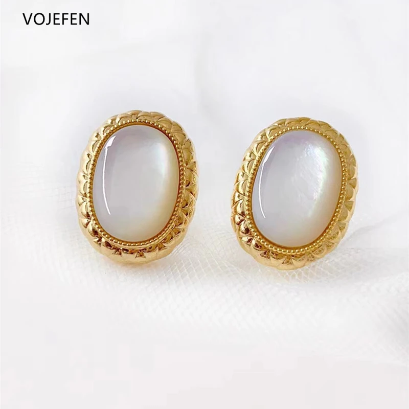 

VOJEFEN 18K Gold Earrings Womens Original AU750 Pure Luxury Earring Fashion Jewelry New In Studs Vintage Earings Holiday Gifts