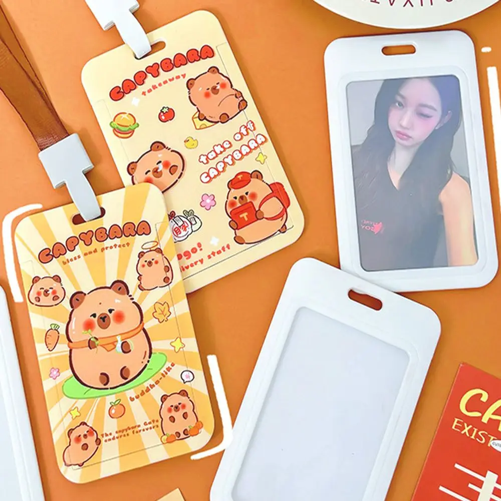 Милый пластиковый держатель для карт с надписью Капибара желтый чехол