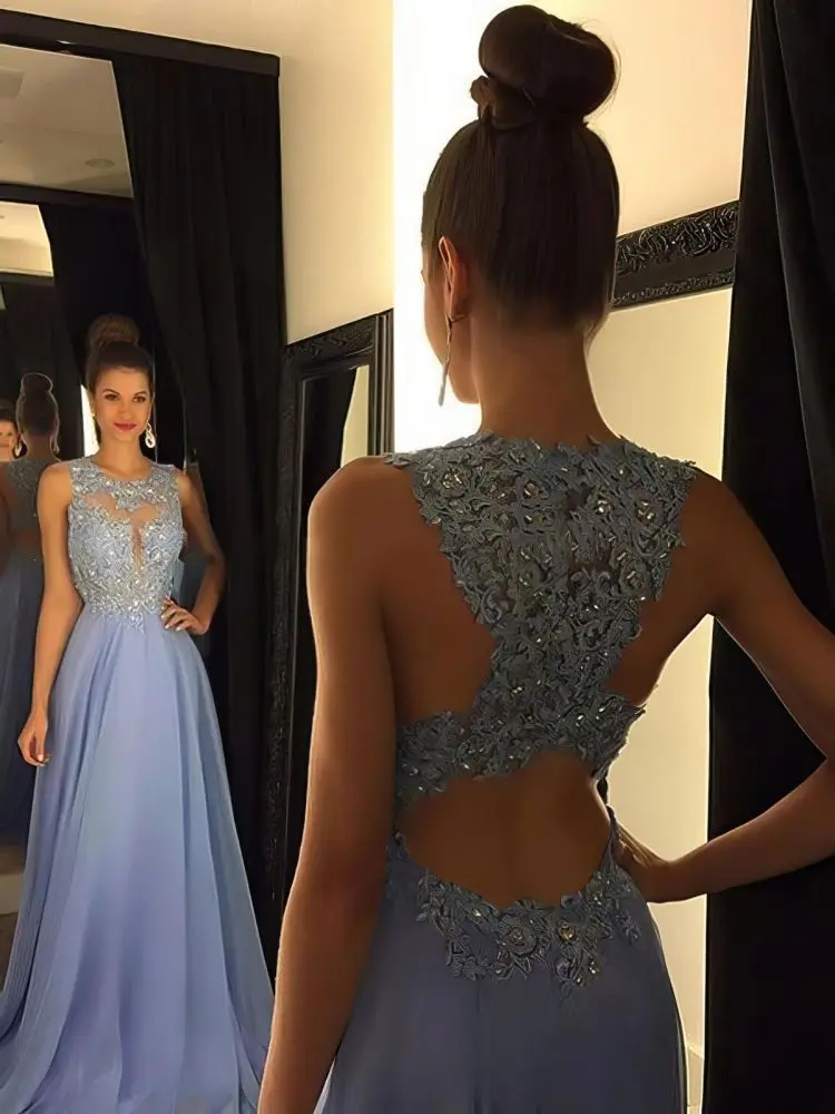 

Luxury Lavender Prom Dresses For Women 2022 A-Line Elegant Evening Gown Appliques Beaded Long Party Dress Sheer Neck vestidos