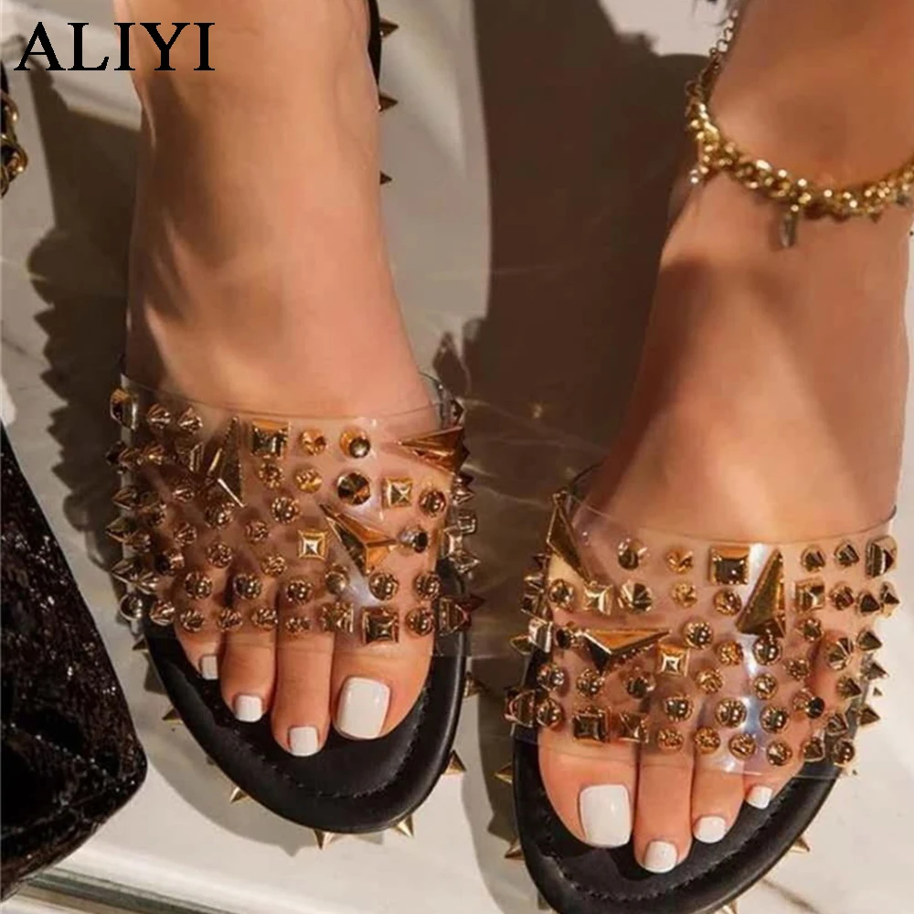 

New Rivet Sandals Women 2022 Summer Rome Style Open Toe Ladies Casual Slippers 35-43 Large-Sized Female Home Beach Slides