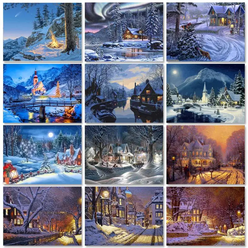 

GATYZTORY Classic Painting by Numbers for Kids Zero Basis Canvas Painting Snow Night Scenery Acrylic Paint Wall Art Personalized