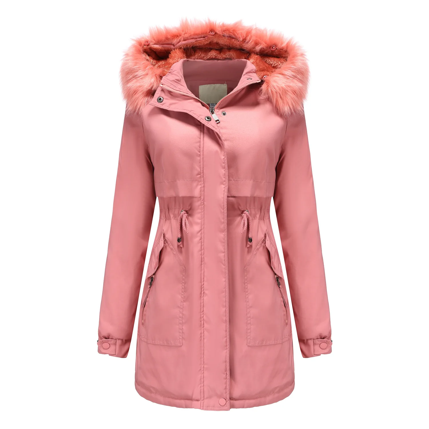 Winter Coat Women's Parka Coat Detachable Plush Pluffy Collar Hat Mid-Length Hooded Warm Quilted Coat Ladies Jacket Overcoat