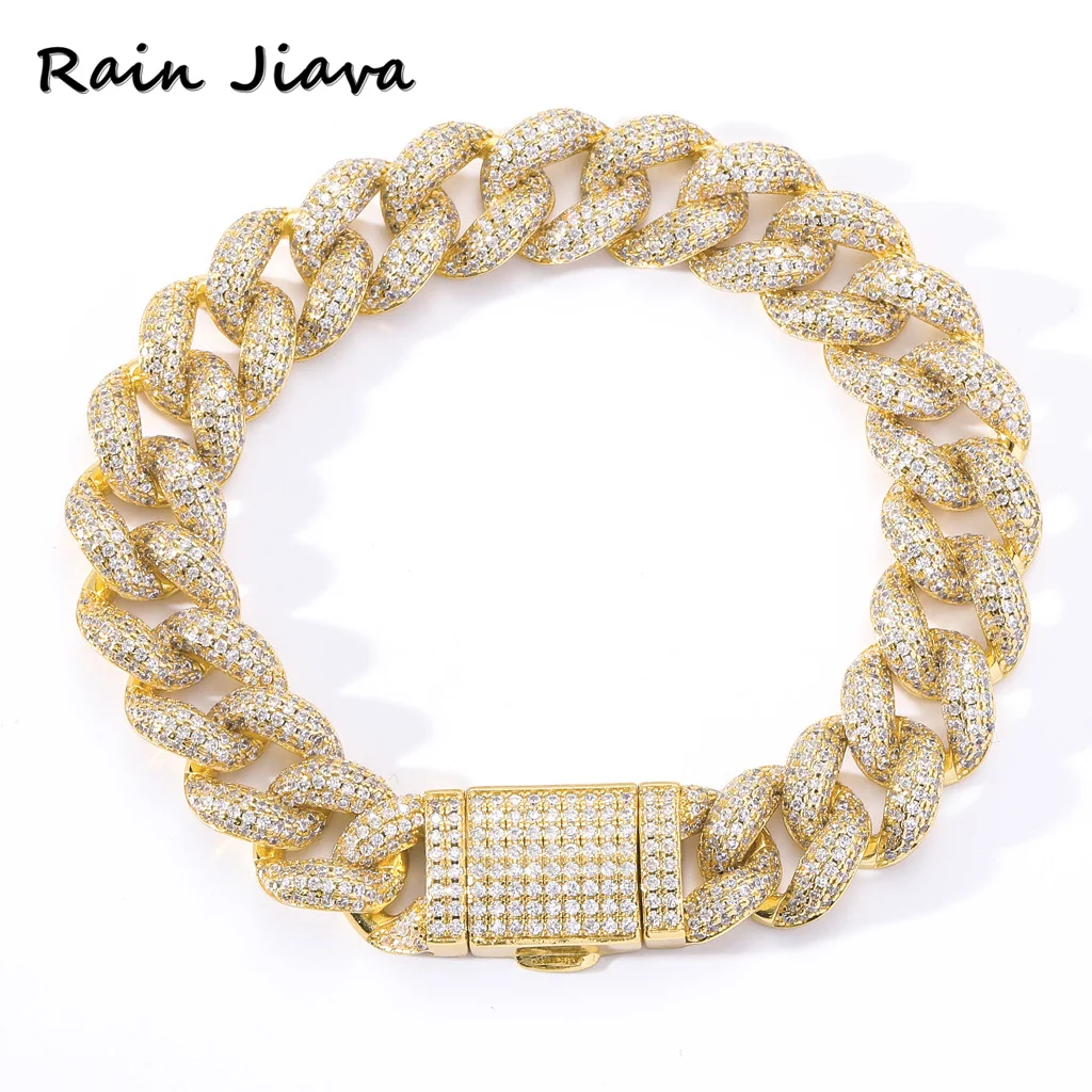 12mm Luxury Mens Miami Cuban Chain Bracelet Boxes Clasp Bling Iced Out Micro Pave Setting Cubic Zircon Hip Hop Bracelet Jewelry