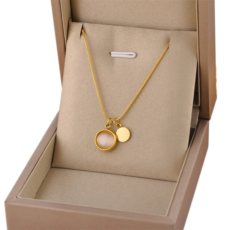 Изысканный Простой Круглый кулон из нержавеющей стали 316L с опалом и фритилью