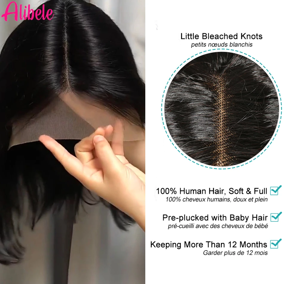 Alibele короткий парик Боб прямые человеческие волосы парики для черных женщин