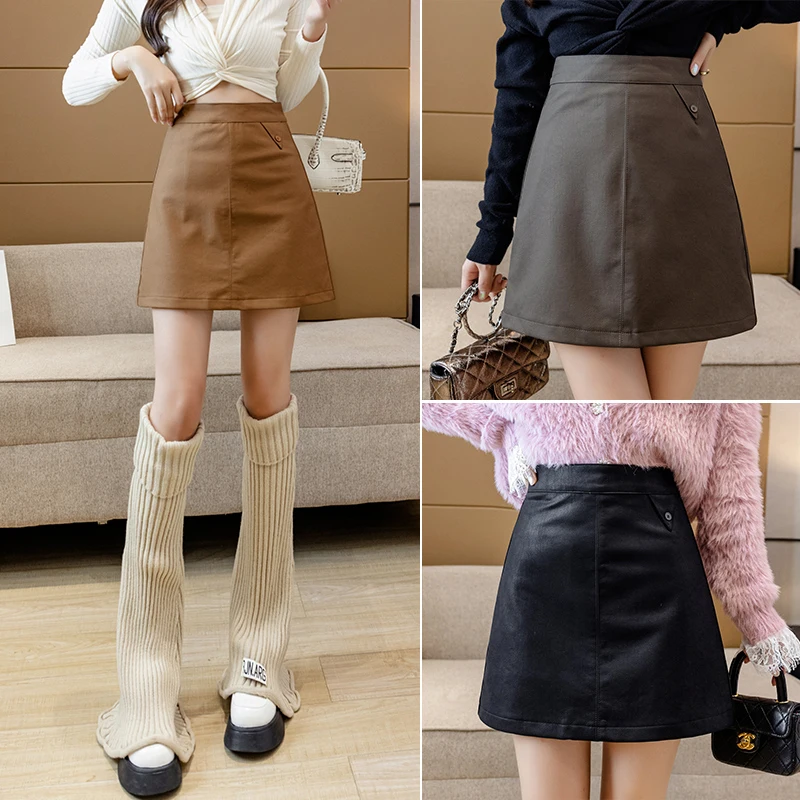 

Girls Korean Fashion Woman Skirts Womens Sexy PU Leather Skirt Casual Female Lady Black Mini Skirt Dropshipping Cheap Wholesale
