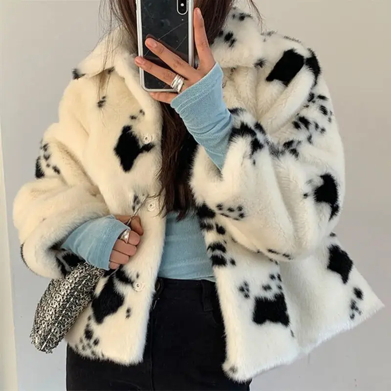 

Coat for Women 2023 Autumn and Winter Plush Print Long Sleeve Jackets for Women