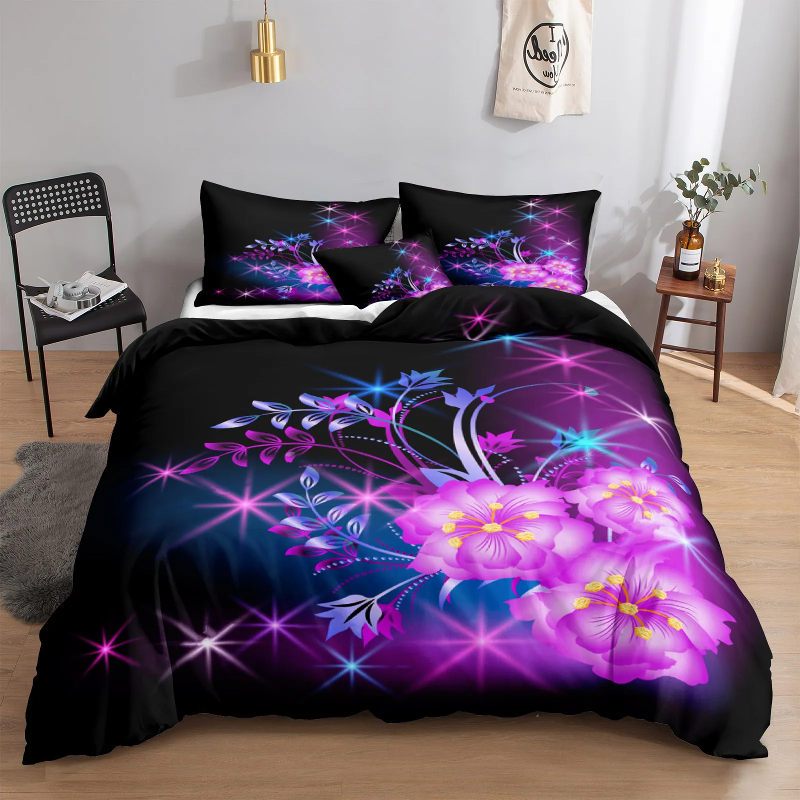 

Фиолетовый Комплект постельного белья, розовый цветочный Комплект пододеяльника, современный модный домашний текстиль, постельное белье с цветочным принтом, Прямая поставка