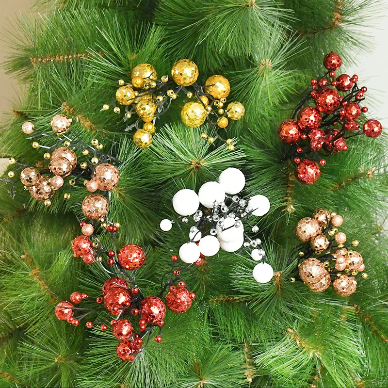 

1/2pcs Simulation Fake Flower Bunch Christmas Golden Silver Decoration Poly Plastic Artificial Foam Fruit Berry Pine Cone Decor