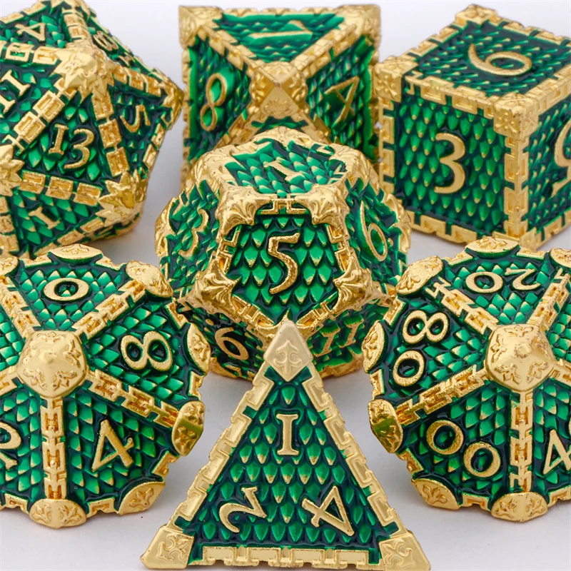 

New green DND Metal Dice D&D Solid Dice Polyhedral Dice for Dungeon and Dragon D20 D12 D10 D8 D6 D4 for Board Games
