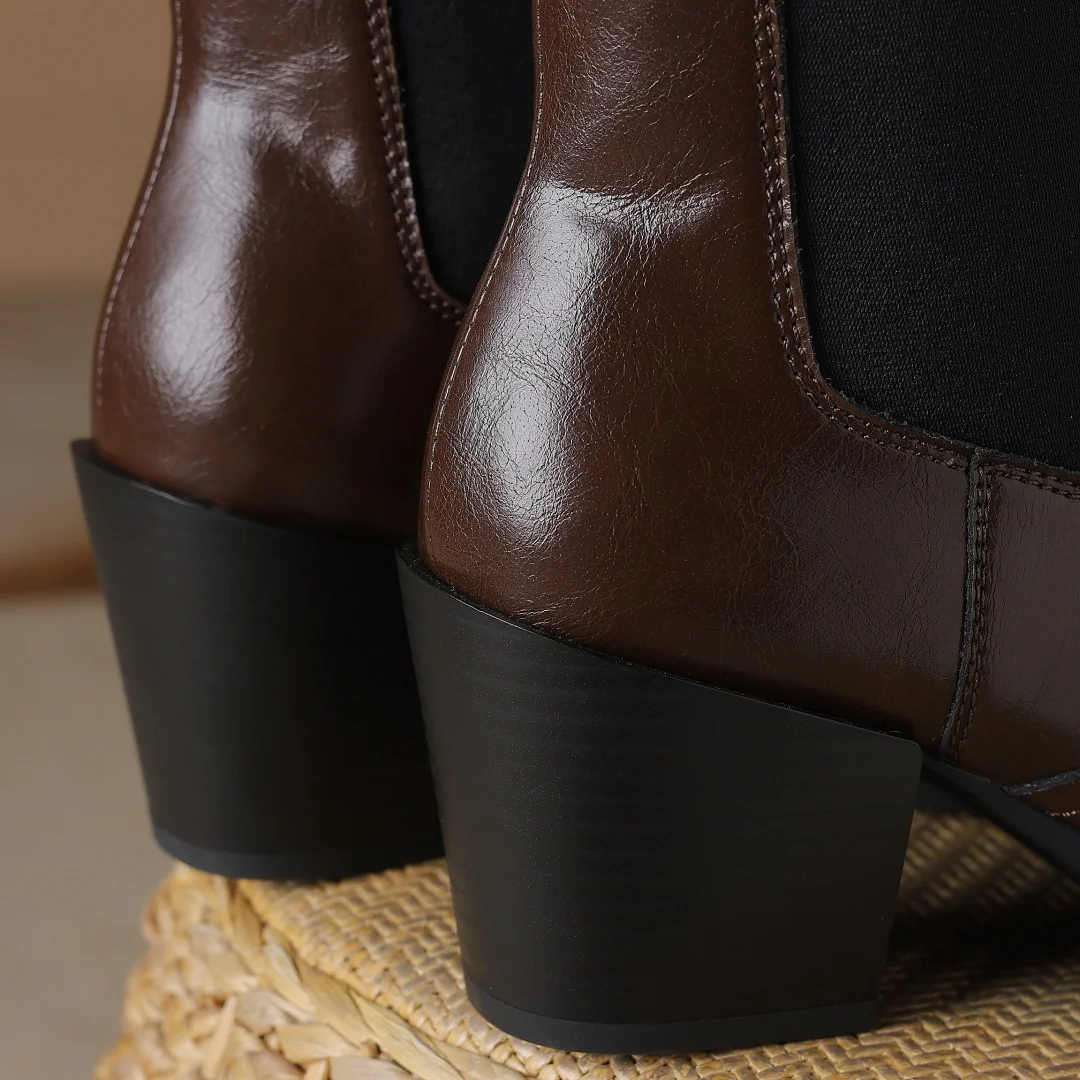 Женские эластичные ботинки челси из натуральной кожи на толстом высоком каблуке