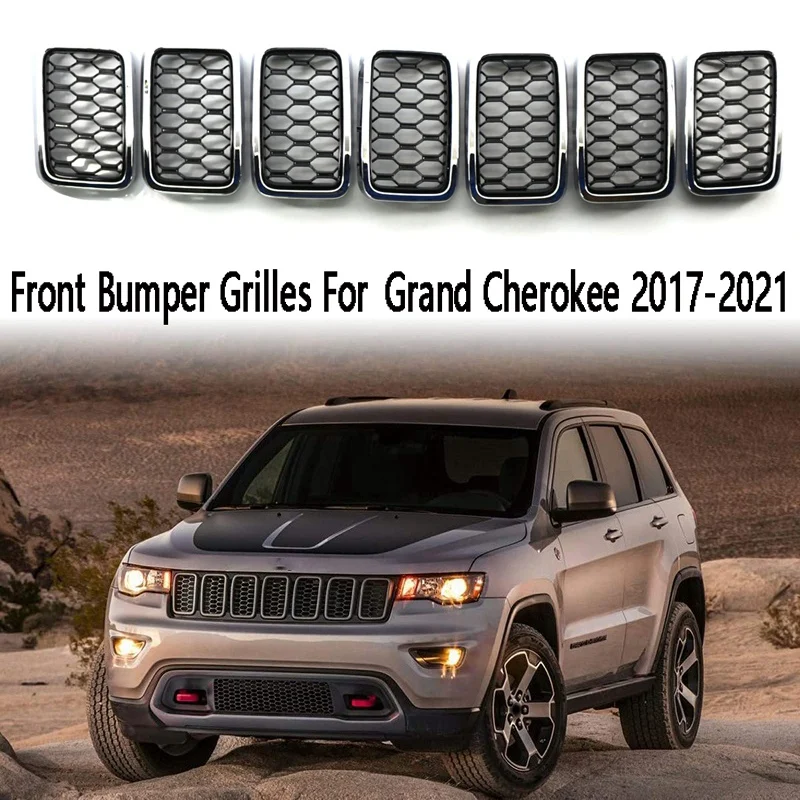 

7Pcs Car Front Bumper Grilles Racing Grills Front Radiator Grille 68317863AA For Jeep Grand Cherokee 2017-2021