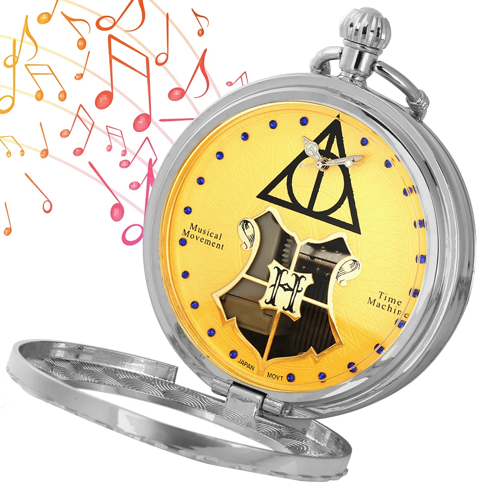 

Vintage Fashion Musical Quartz Pocket Watch Men Women Kids Retro Transparent Glass Cover Fob Chain Pendant Music Pocket Watches