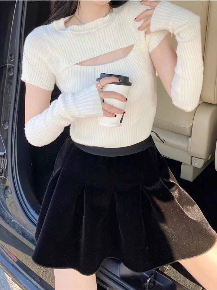 

Kio 2022 Spring Knitted Sweater Women Casual Pure Color Sexy Slim Y2k Tops Female Korean Style Party Design Elegant Pullover