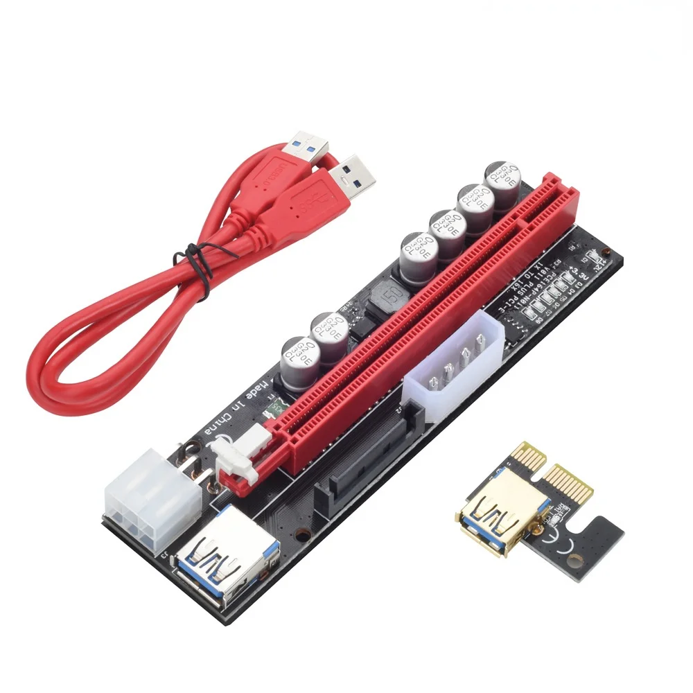 

New PCI-E Pcie Riser 009 Express 1x 16x Extender PCI E USB Riser 009S GPU Dual 6Pin Adapter Card SATA 15pin for BTC Miner